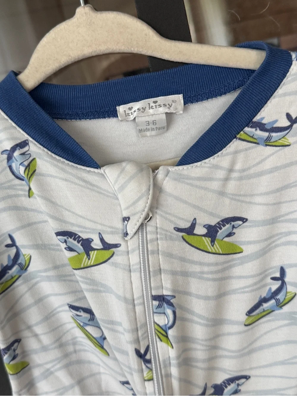 Kissy Kissy pima footies zippy sleeper shark ocean print surfing baby boy cotton
